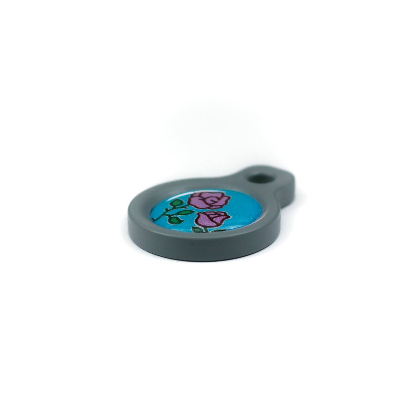 Blucky Blooming Rose Turquoise Blue Dog Tag small